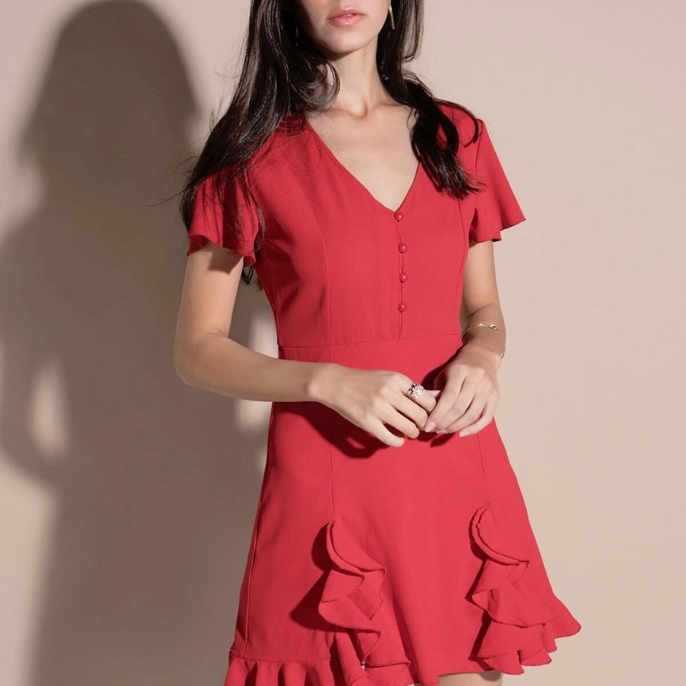 Button-up Ruffle Trim Summer Dress
